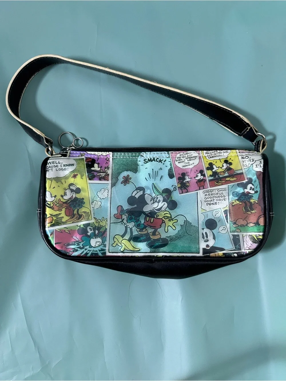 Vintage Disney World Mickey & Minnie Comic Print Shoulder Bag Y2K Rare Purse